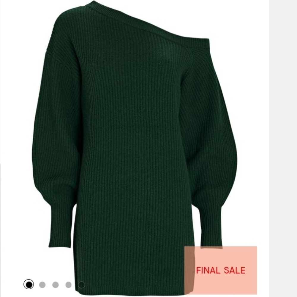 Intermix Yara One Shoulder Green Mini Sweater Dress